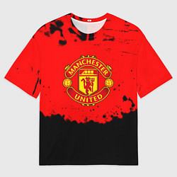 Футболка оверсайз женская Манчестер Юнайтед краски брызги, цвет: 3D-принт