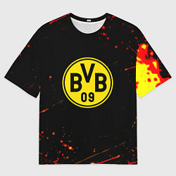 Женская футболка оверсайз Боруссиа огненные краски текстура
