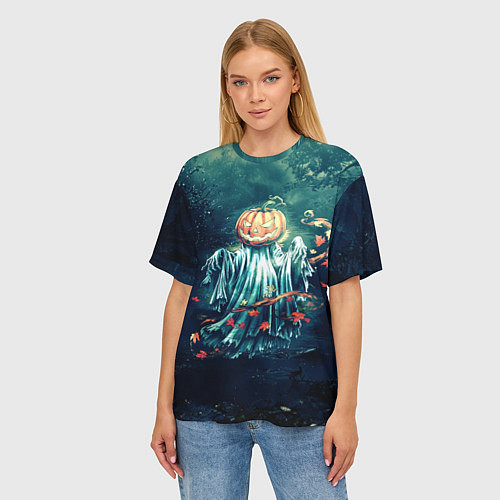Женская футболка оверсайз Тыква призрак / 3D-принт – фото 3