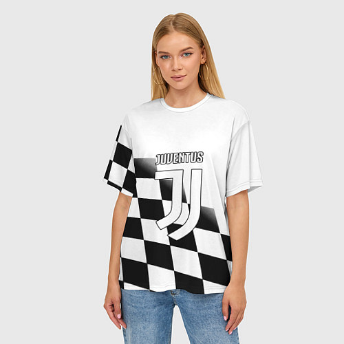 Женская футболка оверсайз Ювентус клетка краски / 3D-принт – фото 3