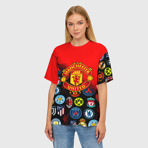 Женская футболка оверсайз Манчестер Юнайтед логотипы команд / 3D-принт – фото 3