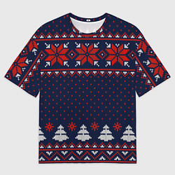 Футболка оверсайз женская Новогодний вязаный узор, цвет: 3D-принт