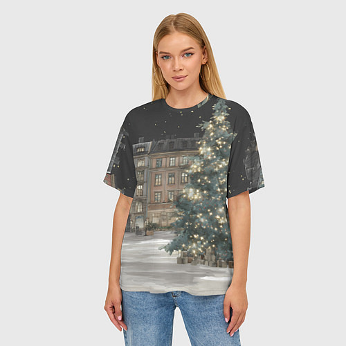 Женская футболка оверсайз Елка во дворе / 3D-принт – фото 3