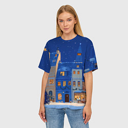 Футболка оверсайз женская Синяя новогодняя елочка во дворе, цвет: 3D-принт — фото 2