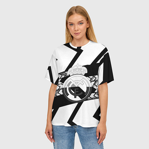 Женская футболка оверсайз Реал Мадрид краски полосы / 3D-принт – фото 3