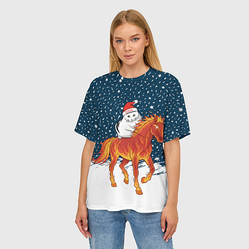 Женская футболка оверсайз Кот Бендер и огненный конь - 2026 / 3D-принт – фото 3