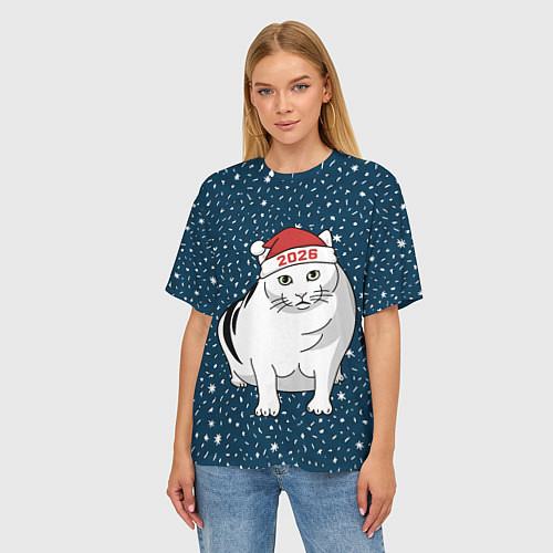 Женская футболка оверсайз Кот мем - 2026 / 3D-принт – фото 3