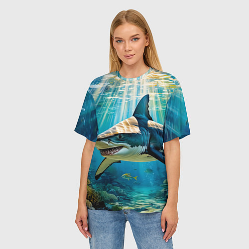 Женская футболка оверсайз Хищник кораллового рифа / 3D-принт – фото 3
