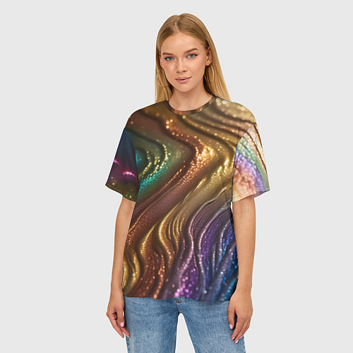 Женская футболка оверсайз Сморщенные складочки жидкости / 3D-принт – фото 3