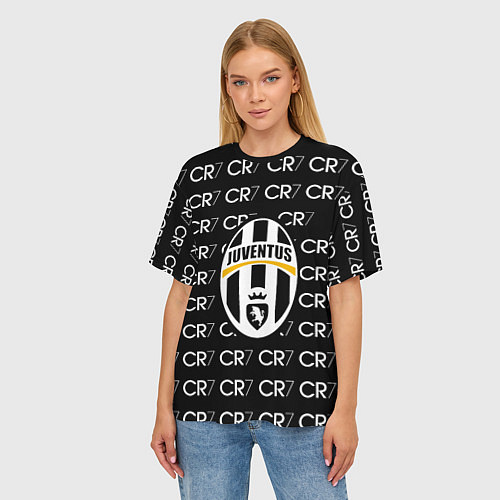 Женская футболка оверсайз Juventus sport pattern / 3D-принт – фото 3
