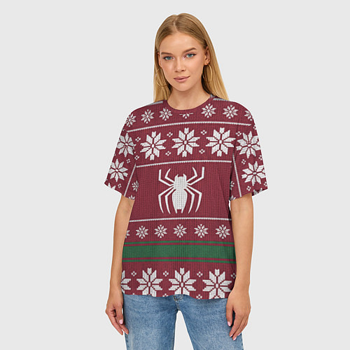 Женская футболка оверсайз Рождественский свитер Человека паука / 3D-принт – фото 3