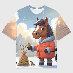 Футболка оверсайз женская Лошадка на зимней прогулке, цвет: 3D-принт