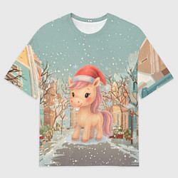 Футболка оверсайз женская Маленькая новогодняя милая лошадка, цвет: 3D-принт