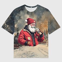 Футболка оверсайз женская Санта с капучино, цвет: 3D-принт