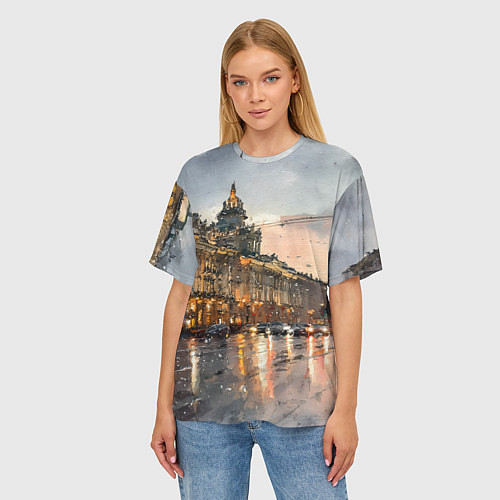 Женская футболка оверсайз Санкт-Петербург - мокрый снег / 3D-принт – фото 3