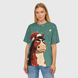 Футболка оверсайз женская Новогодняя лошадь на фоне снегопада, цвет: 3D-принт — фото 2