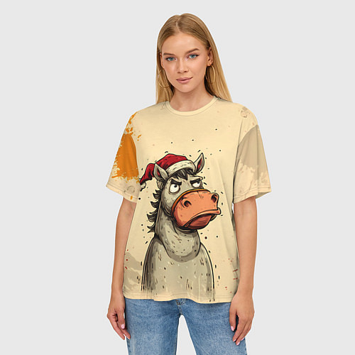 Женская футболка оверсайз Задумчивая лошадь / 3D-принт – фото 3