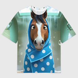 Женская футболка оверсайз Конь в полотенце