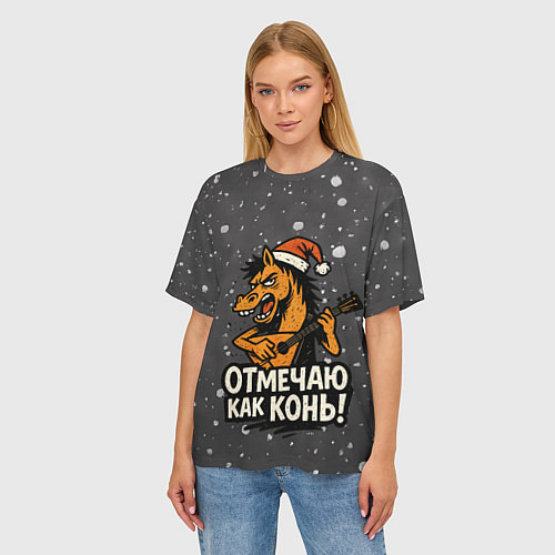 Женская футболка оверсайз Отмечаю как нонь - Новый год / 3D-принт – фото 3