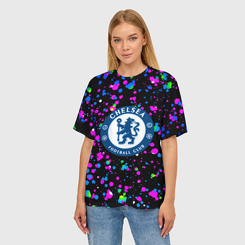 Женская футболка оверсайз Челси неоновые краски / 3D-принт – фото 3