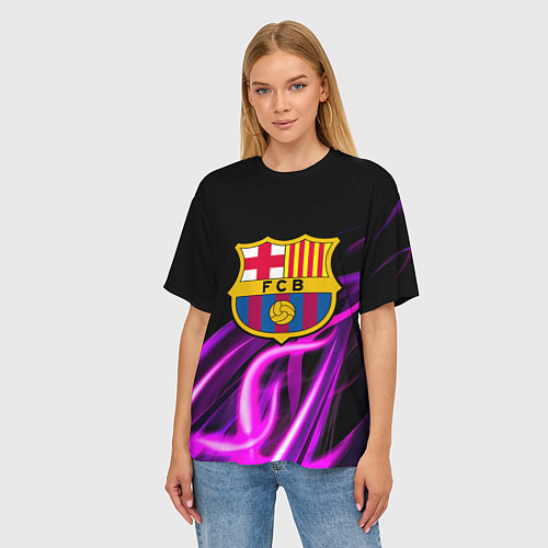 Женская футболка оверсайз Барселона неоновый огонь текстура / 3D-принт – фото 3