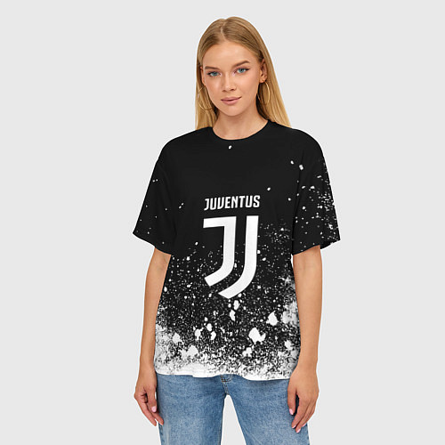 Женская футболка оверсайз Ювентус всплеск белых красок / 3D-принт – фото 3