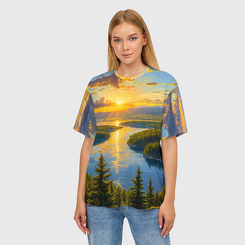 Женская футболка оверсайз Золотой путь реки / 3D-принт – фото 3
