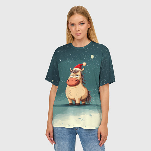 Женская футболка оверсайз Забавная мем - лошадка / 3D-принт – фото 3