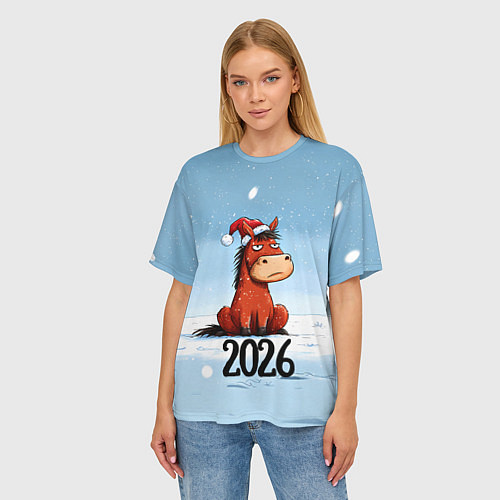 Женская футболка оверсайз Сердитая лошадка 2026 / 3D-принт – фото 3