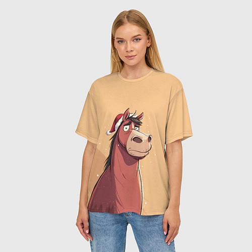 Женская футболка оверсайз Уставшая за год лошадка / 3D-принт – фото 3