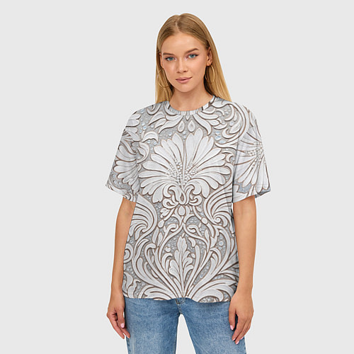 Женская футболка оверсайз Вензельные цветы / 3D-принт – фото 3