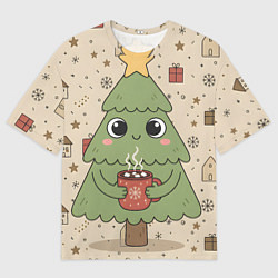 Футболка оверсайз женская Новогодняя елочка с горячим шоколадом, цвет: 3D-принт