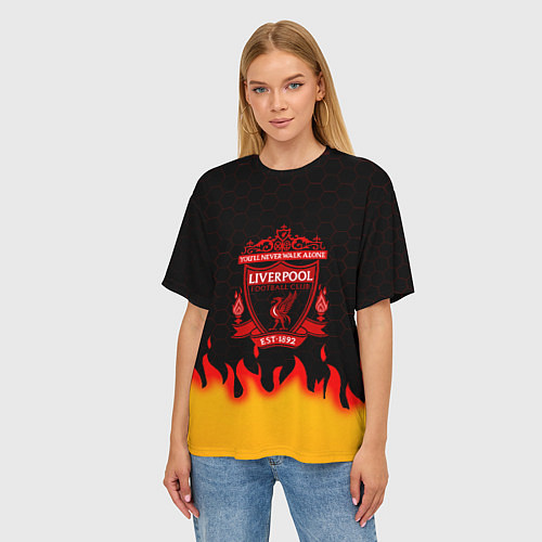Женская футболка оверсайз Liverpool огонь спорт / 3D-принт – фото 3
