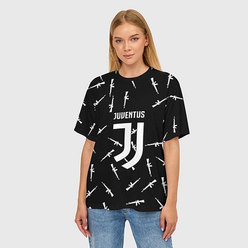 Женская футболка оверсайз Ювентус армейский стиль / 3D-принт – фото 3