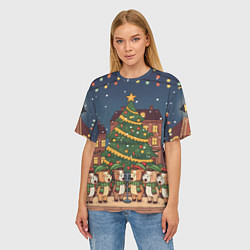 Футболка оверсайз женская Новогодний хор лошадок, цвет: 3D-принт — фото 2