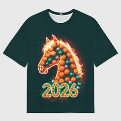 Женская футболка оверсайз Праздничная лошадь 2026