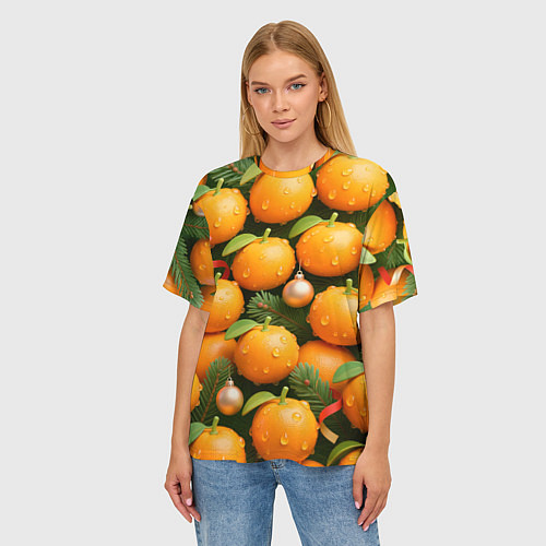 Женская футболка оверсайз Мандариновое настроение / 3D-принт – фото 3
