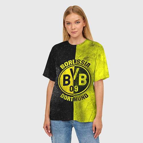 Женская футболка оверсайз Borussia Dortmund / 3D-принт – фото 3