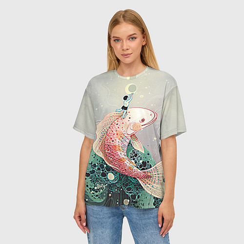 Женская футболка оверсайз Рыба / 3D-принт – фото 3