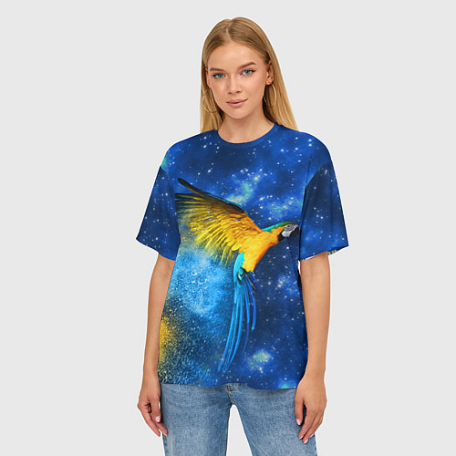 Женская футболка оверсайз Космический попугай / 3D-принт – фото 3