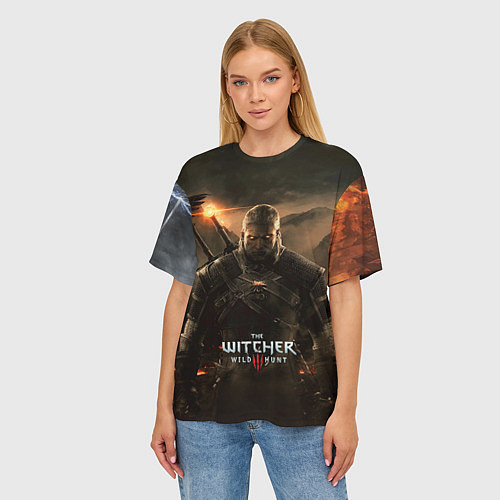 Женская футболка оверсайз Wild hunt / 3D-принт – фото 3