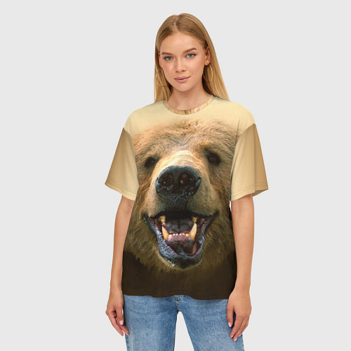 Женская футболка оверсайз Взгляд медведя / 3D-принт – фото 3