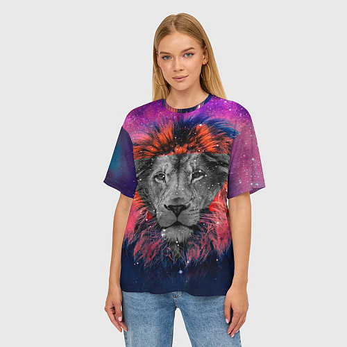 Женская футболка оверсайз Космический лев / 3D-принт – фото 3