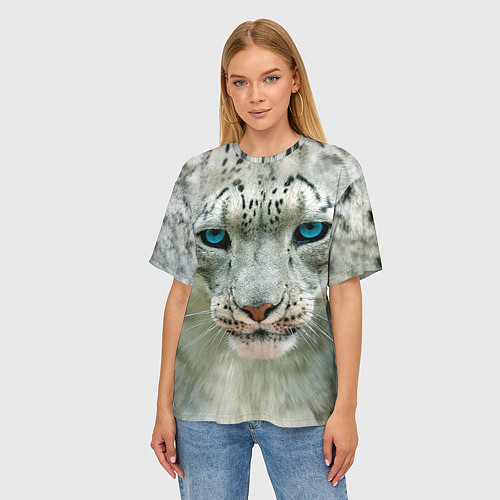 Женская футболка оверсайз Снежный барс / 3D-принт – фото 3