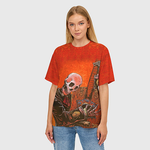 Женская футболка оверсайз Скелет с гитарой / 3D-принт – фото 3