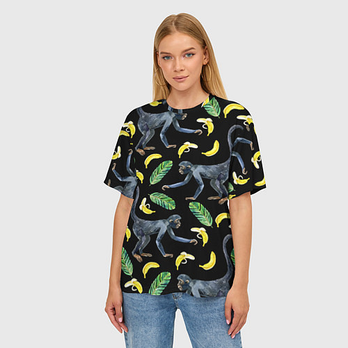 Женская футболка оверсайз Обезьянки и бананы / 3D-принт – фото 3