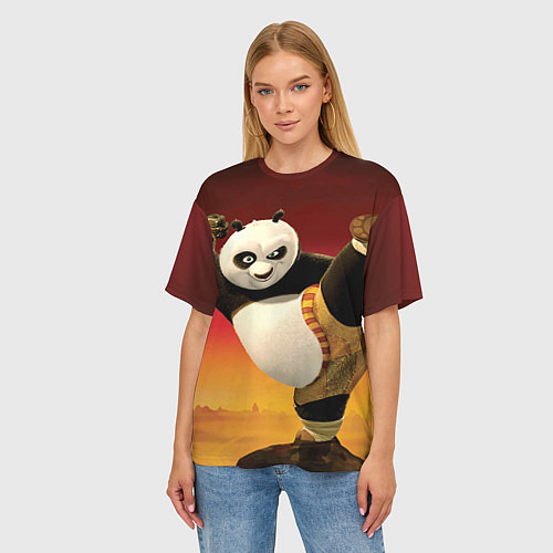 Женская футболка оверсайз Кунг фу панда / 3D-принт – фото 3