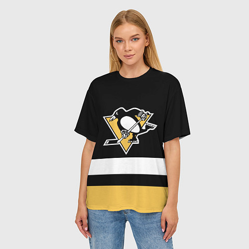 Женская футболка оверсайз Pittsburgh Penguins: Black / 3D-принт – фото 3