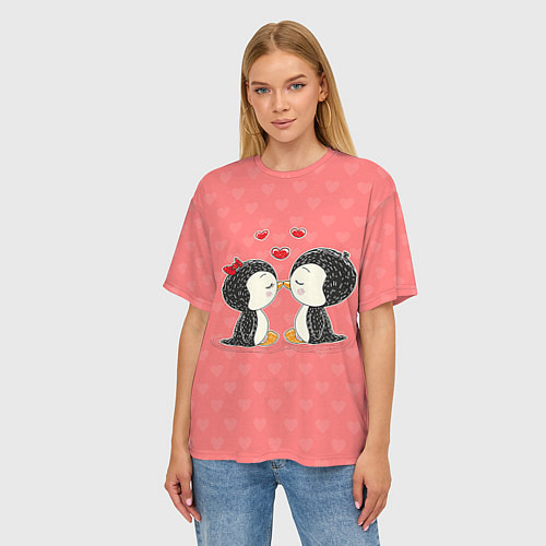 Женская футболка оверсайз Влюбленные пингвины / 3D-принт – фото 3