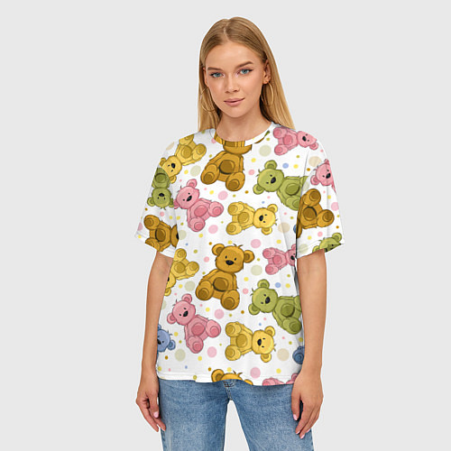 Женская футболка оверсайз Любимые медвежата / 3D-принт – фото 3